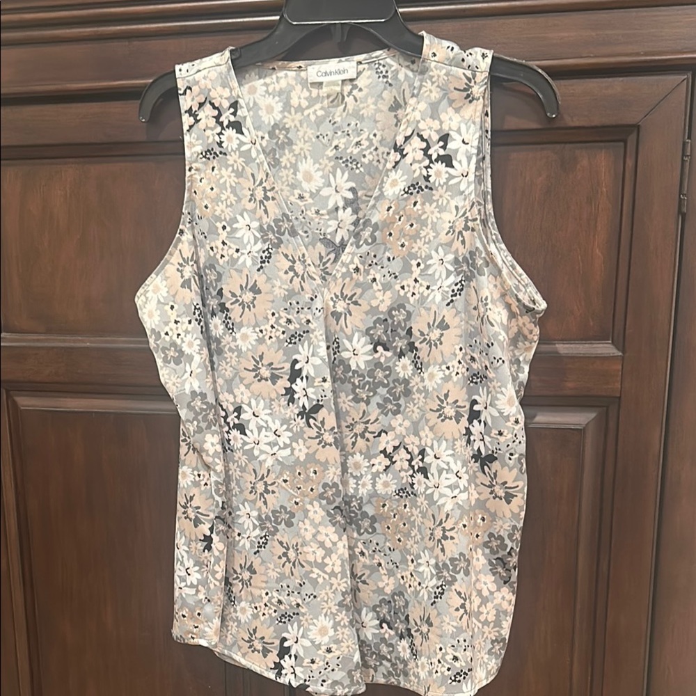 Calvin Klein White Sleeveless Blouse